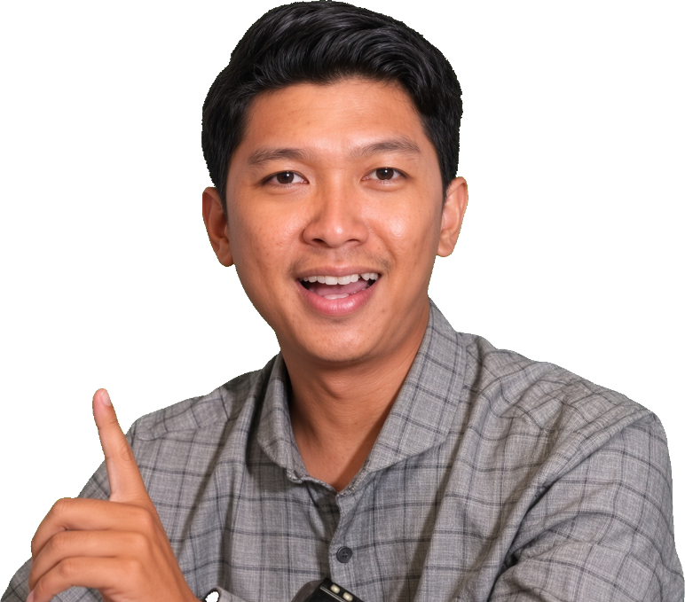 Konsultan TaxWise tersenyum sambil menunjuk
